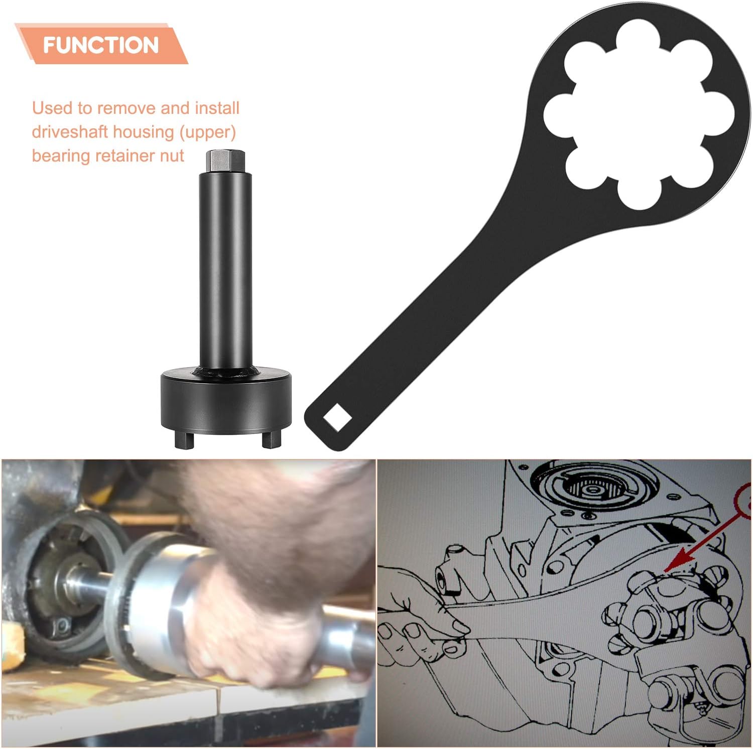 BRAND, CATEGORY, DANTI, TOOLS, Danti Retainer Spanner Nut Wrench & Bearing Carrier Retainer Wrench Tool for Mercruiser Alpha 1 Gen2 Bravo 1 Replace 91-61069 90100