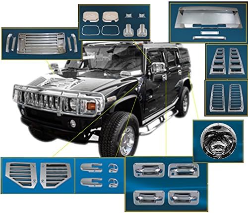 BRAND, CATEGORY, EXTERIOR DOOR HANDLES, ZMAUTOPARTS, Door Handle Mirror Hood Deck Vent Bezels Covers Molding 36pcs Set Chrome Compatible with 2003-2005 Hummer H2