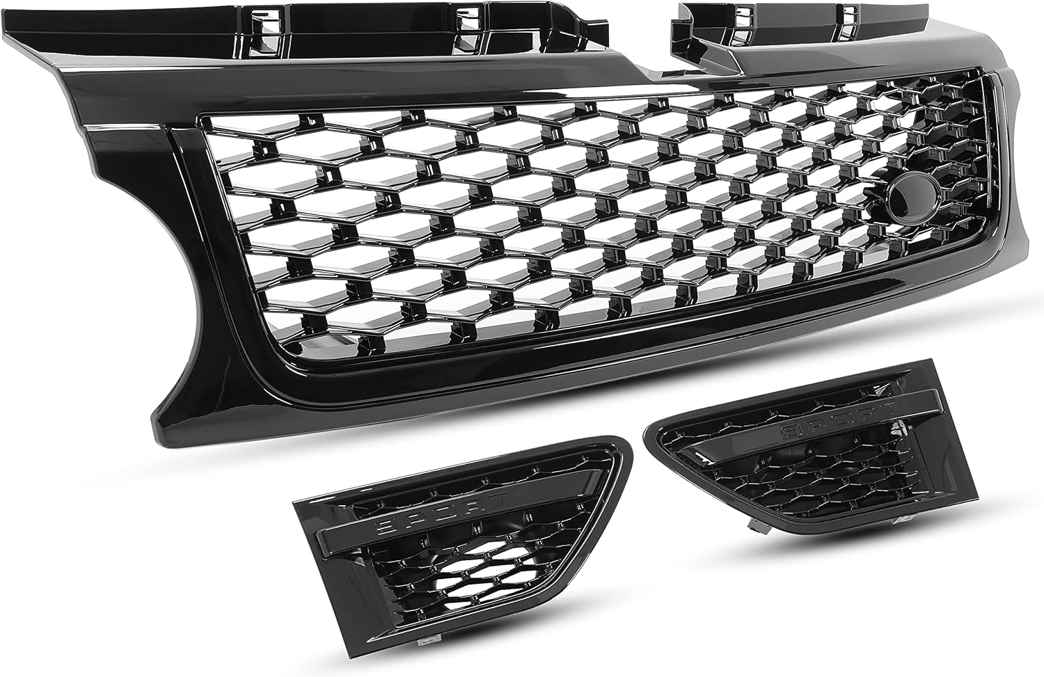 BRAND, CATEGORY, ECOTRIC, GRILLES, ECOTRIC Front Grill & Pair Air Side Vent Compatible with 2010-2013 Land Rover Range Rover Sport L320 Black Bumper Hood Grille