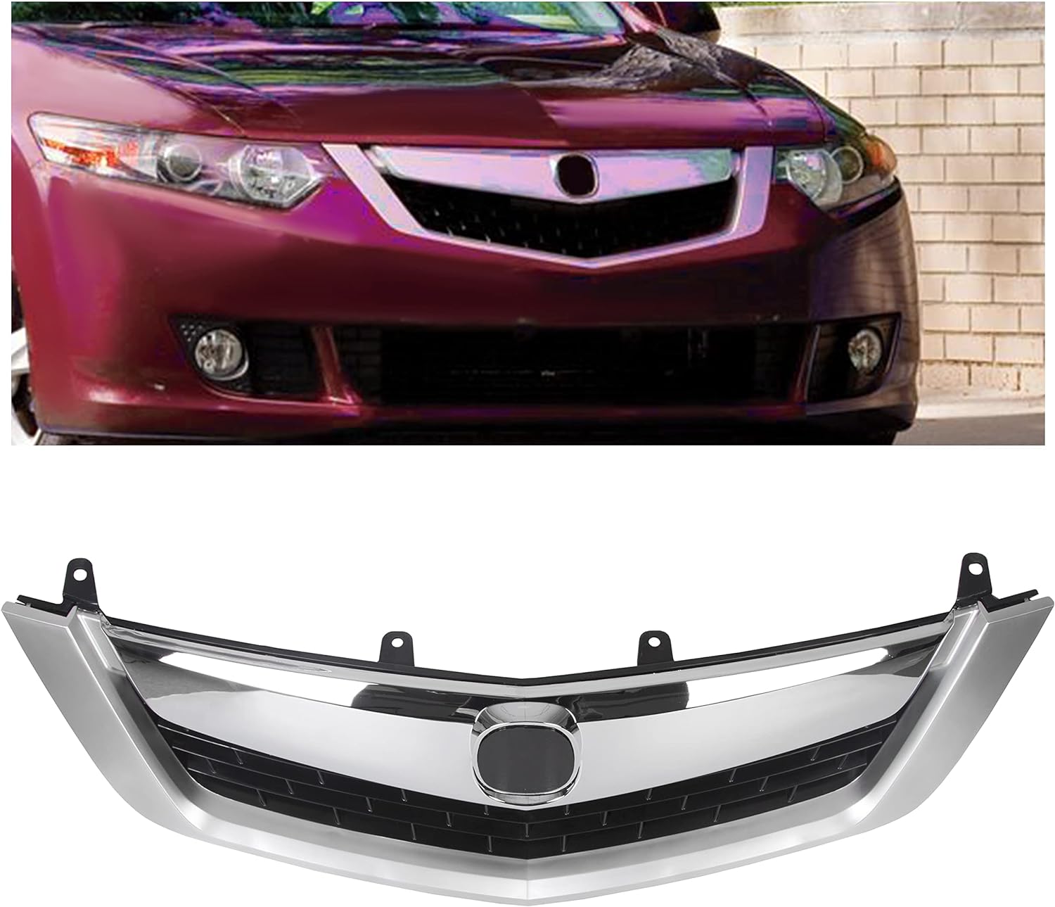 BRAND, CATEGORY, ECOTRIC, GRILLES, ECOTRIC Front Grille Moulding Trim Compatible With 2009-2010 Acura TSX 2010 2009 Chrome Front Bumper Mesh Grille Cover Molding Vent Hood Trim Grill ABS Plastic With Silver Chrome