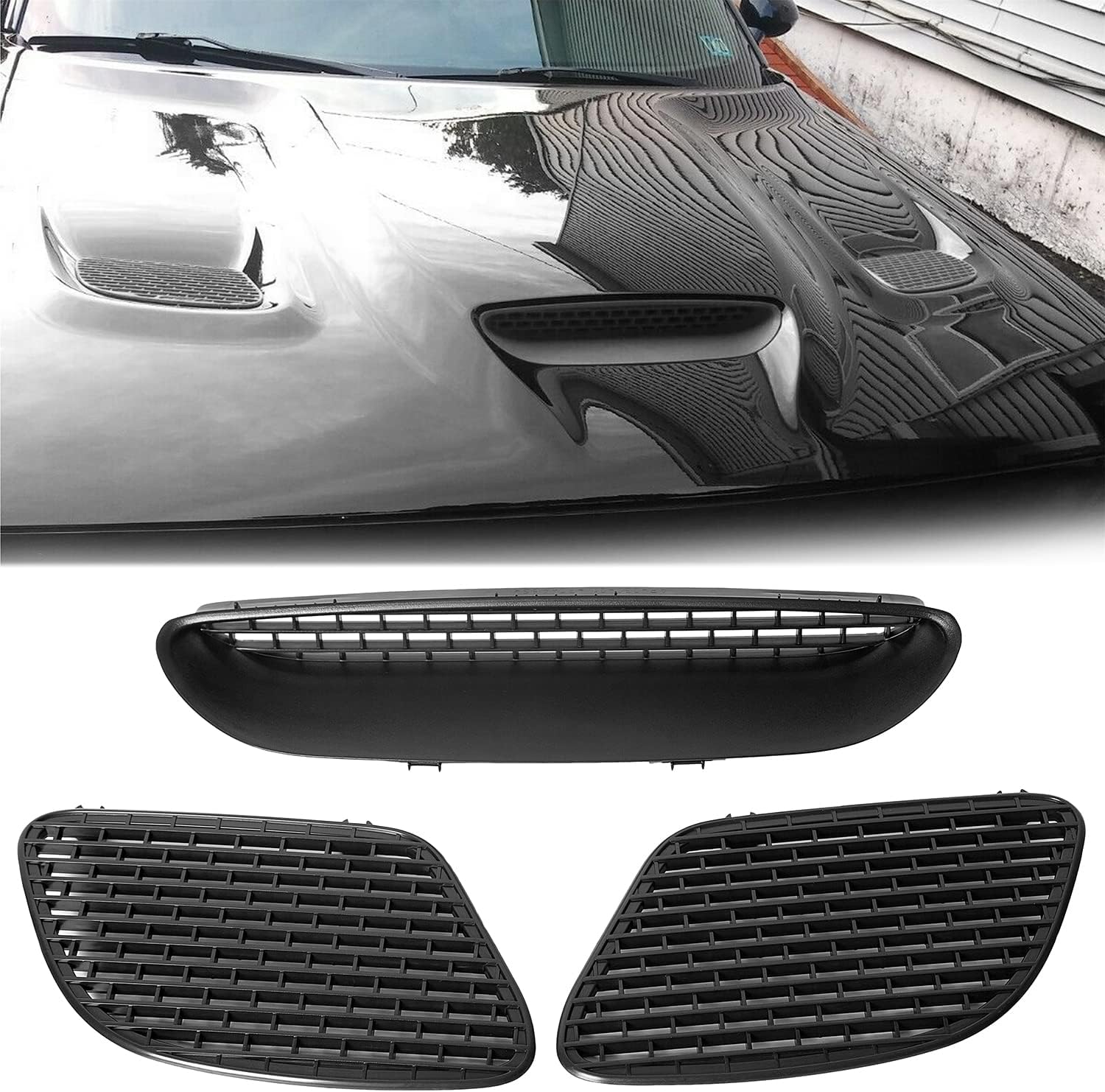 BRAND, CATEGORY, ECOTRIC, HOODS, ECOTRIC Hood Bezel Grill Scoop Compatible with 2015-2018 Dodge Challenger SRT HELLCAT & 2019-2021 R/T SCAT PACK Black Replace for 68184348AD, 68184348AB, 68184348AF, 68184352AB, 68184353AB 68184348AD