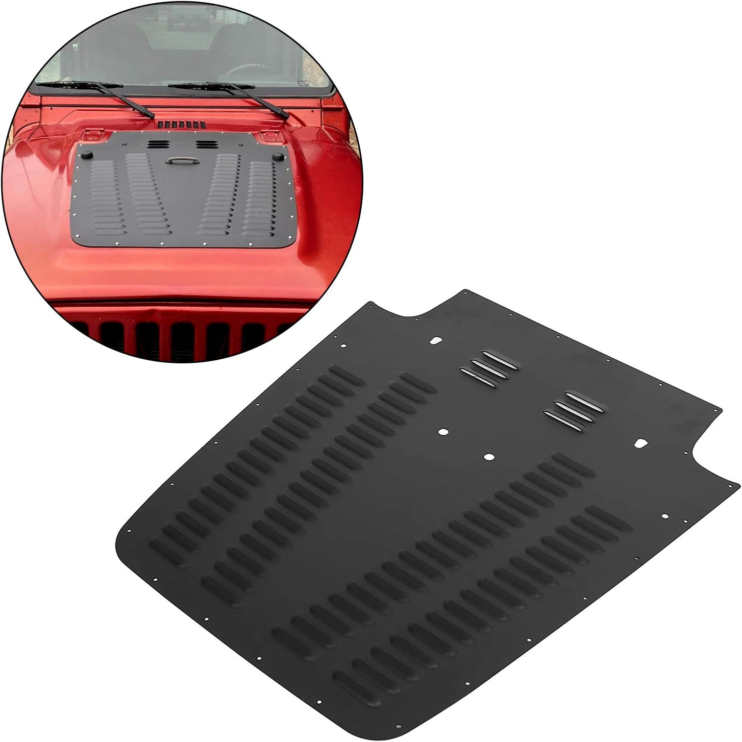 BRAND, CATEGORY, ECOTRIC, HOODS, ECOTRIC Hood Louver Compatible with 1997-2002 Jeep Wrangler TJ Black Powder Coating Aluminum Vented Engine Vent Insert Radiator Cooling Panel