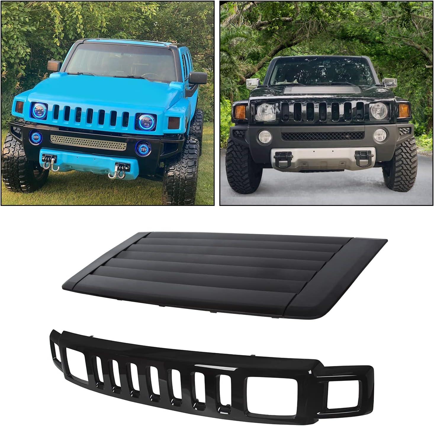 BRAND, CATEGORY, ECOTRIC, GRILLES, ECOTRIC Louver Hood Air Vent & Grille Face Bar Grill Assembly Compatible with 2006-2010 Hummer H3 Replacement for 20880500 15834195 HU1200100 Grille Panel Shell Insert Two Packages