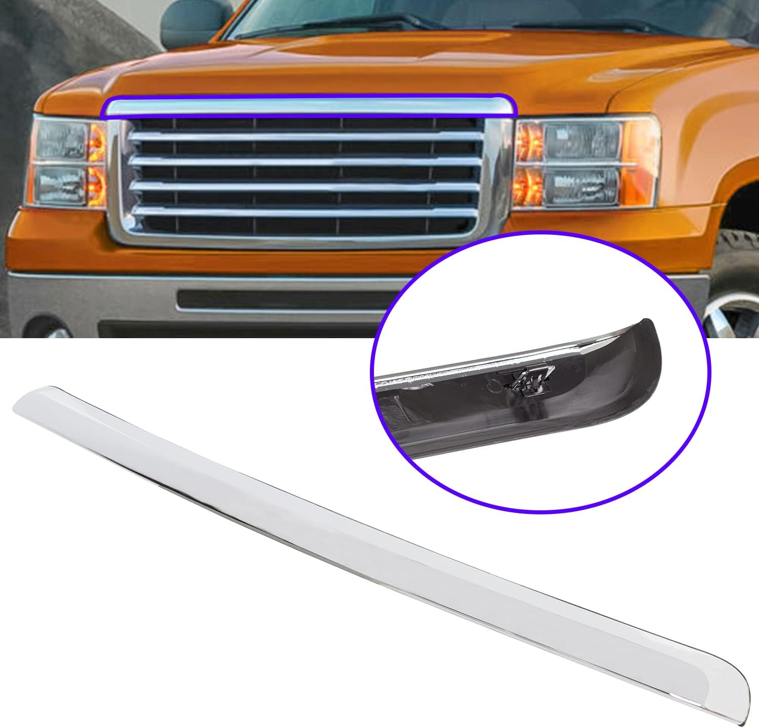 BRAND, CATEGORY, ECOTRIC, HOODS, ECOTRIC Truck Hood Molding Trim Moulding Compatible with 2007-2013 GMC Sierra 1500 2500HD 3500HD Replace for GM1235109 10385156 (Without Chrome Grille)