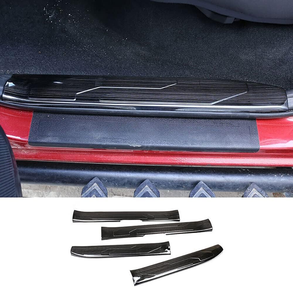 BRAND, CATEGORY, DOOR ENTRY GUARD, ERIDANUS, ERIDANUS Auto Accessories for Toyota Tacoma 2023 2022 2021 2020 2019 2018 2017 2016 Inner Door Sill Threshold Scuff Plate Trim Cover Guard (Black Titanium Wire Drawing) Stainless Steel 4 PCS