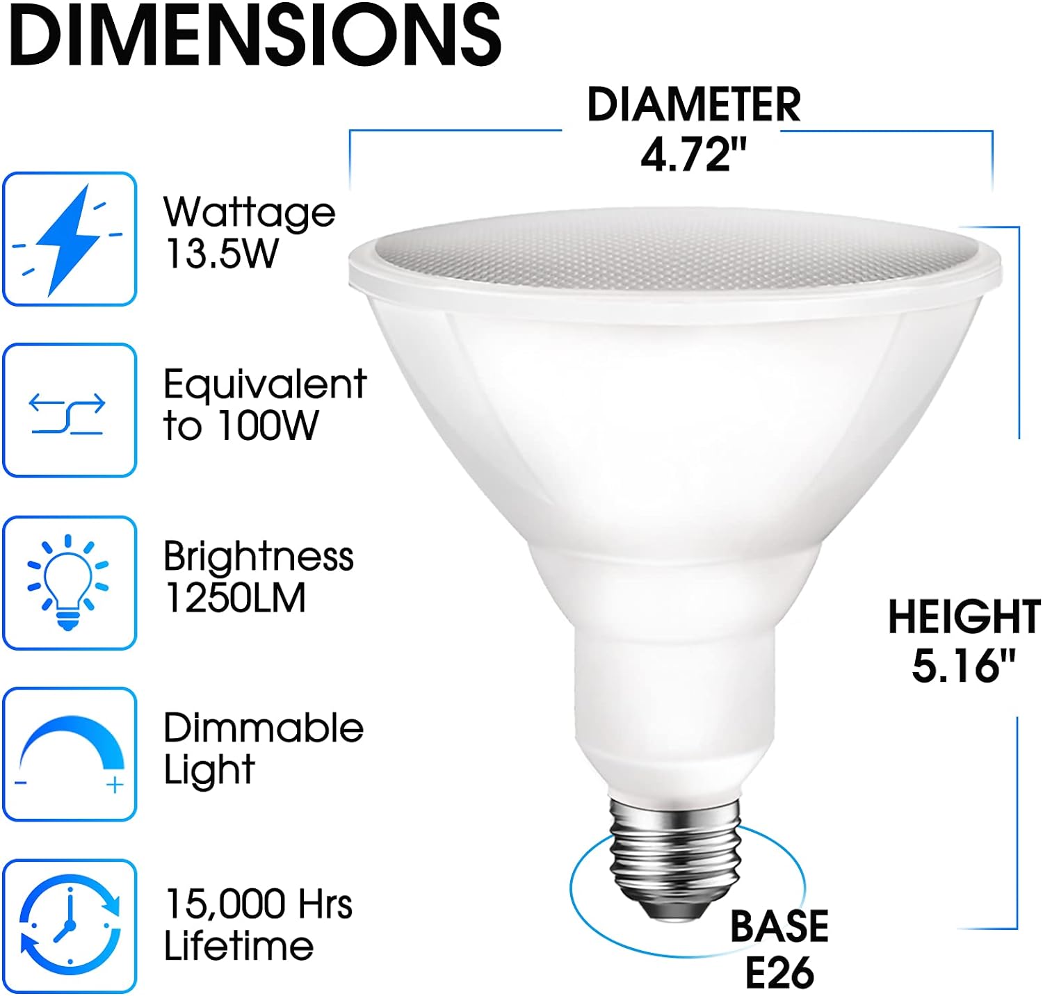 BRAND, CATEGORY, E ENERGETIC LIGHTING, LED BULBS, Energetic 1250LM Outdoor Par38 Led Flood Light Bulb,13.5W=100W,Dimmable, 5000K Daylight,E26 Base, Waterproof Led Spotlight Bulb, UL Listed (6 Pack)