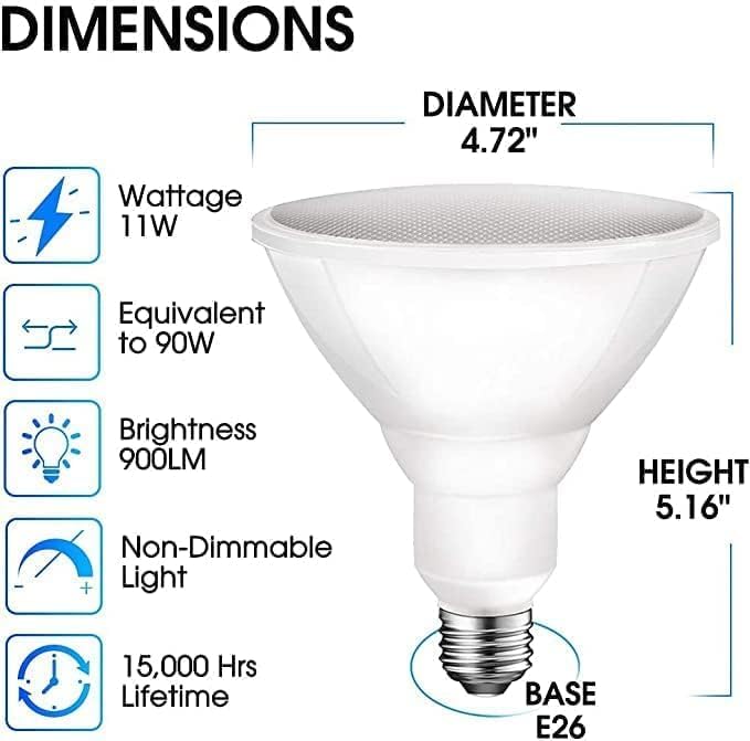 BRAND, CATEGORY, ENERGETIC LIGHTING, LED BULBS, Energetic LED Flood PAR38 Light Bulb, 3000K Warm White, 90W Equivalent, Efficient 11W, Wet Rated, 900 Lumens, Medium Base, Non-Dimmable, UL, 2 Pack