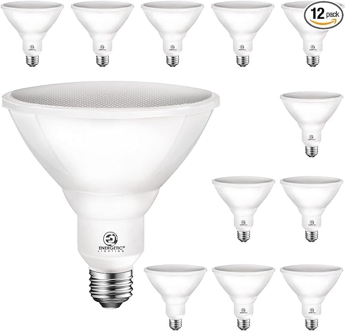 BRAND, CATEGORY, E ENERGETIC LIGHTING, LED BULBS, Energetic PAR38 LED Flood Light Outdoor Bulb, 3000K Warm White, 90 Watt Equivalent, Wet Rated, 900LM, E26 Base, Non-Dimmable, UL, 12 Pack Outdoor Flood Light Bulbs