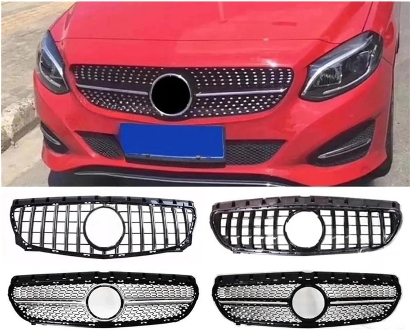 BRAND, CATEGORY, GRILLES, PDSENG, Exterior Part Center Trim Front Inlet Grille Racing Hood Grill Mesh Refit Tuning Part Compatible for Mercedes W246 Benz B Class 2012-2019(12-14 Diamond Silver)