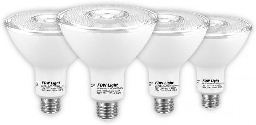 BRAND, CATEGORY, FDW, LED BULBS, FDW PAR38 LED Bulb, 14W (90W Equivalent), 3000K (Soft White), 1000 lumens, CRI 90+, Flood Light BulMedium Base (E26), Energy Star - Great for Kitchen, Bedroom, Patio (4 Pack)-Non-Dimmable