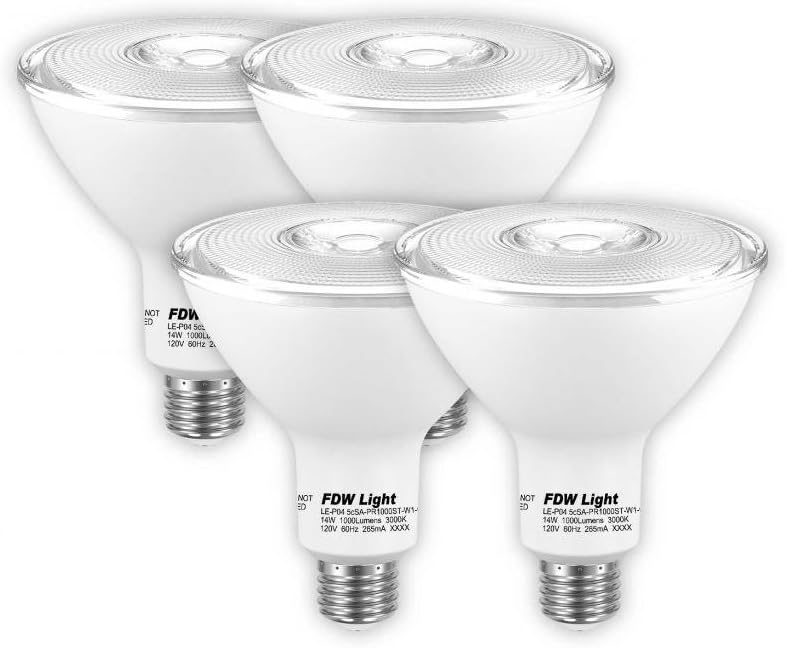 BRAND, CATEGORY, FDW, LED BULBS, FDW PAR38 LED Bulb, 14W (90W Equivalent), 3000K (Soft White), 1000 lumens, CRI 90+, Flood Light BulMedium Base (E26), Energy Star - Great for Kitchen, Bedroom, Patio (4 Pack)-Non-Dimmable