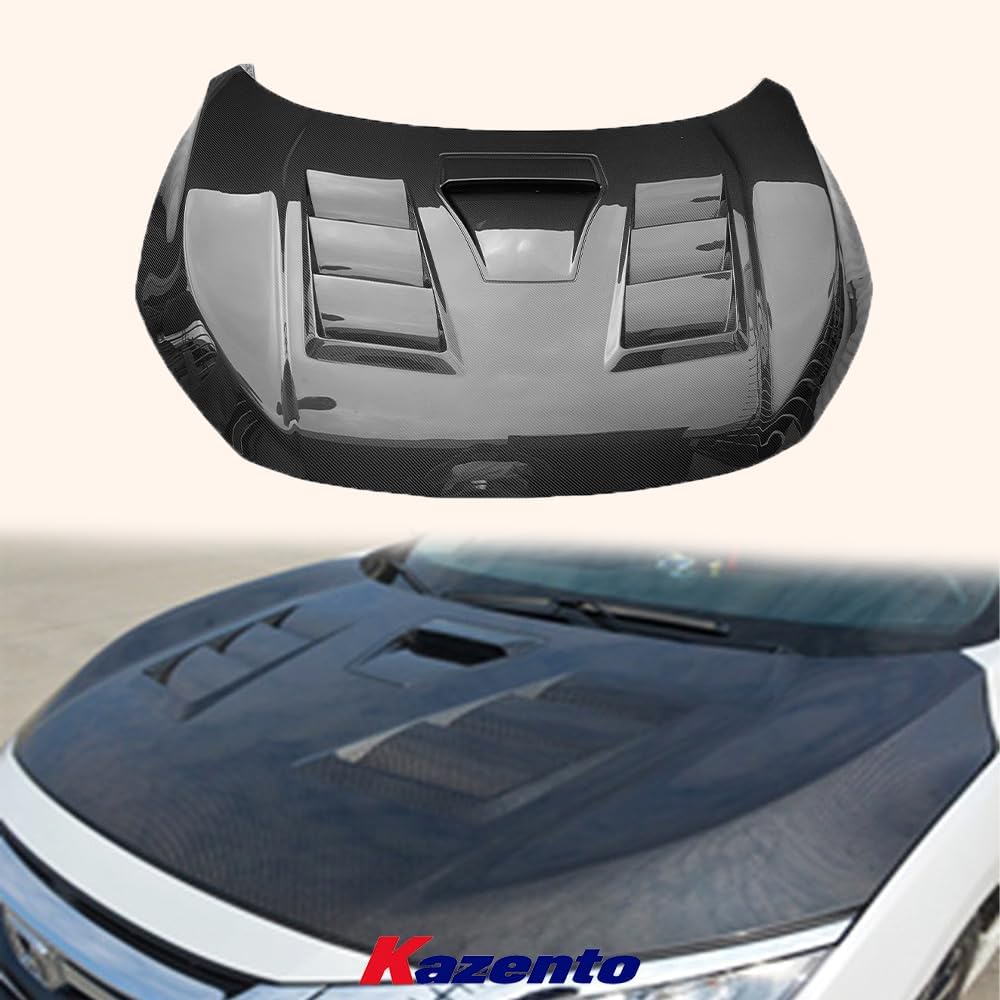 BRAND, CATEGORY, HOODS, KAZENTO, For Honda CIVIC 10th FC Sedan 16-20 EVO Style Cooling Vented Hood Carbon Fiber