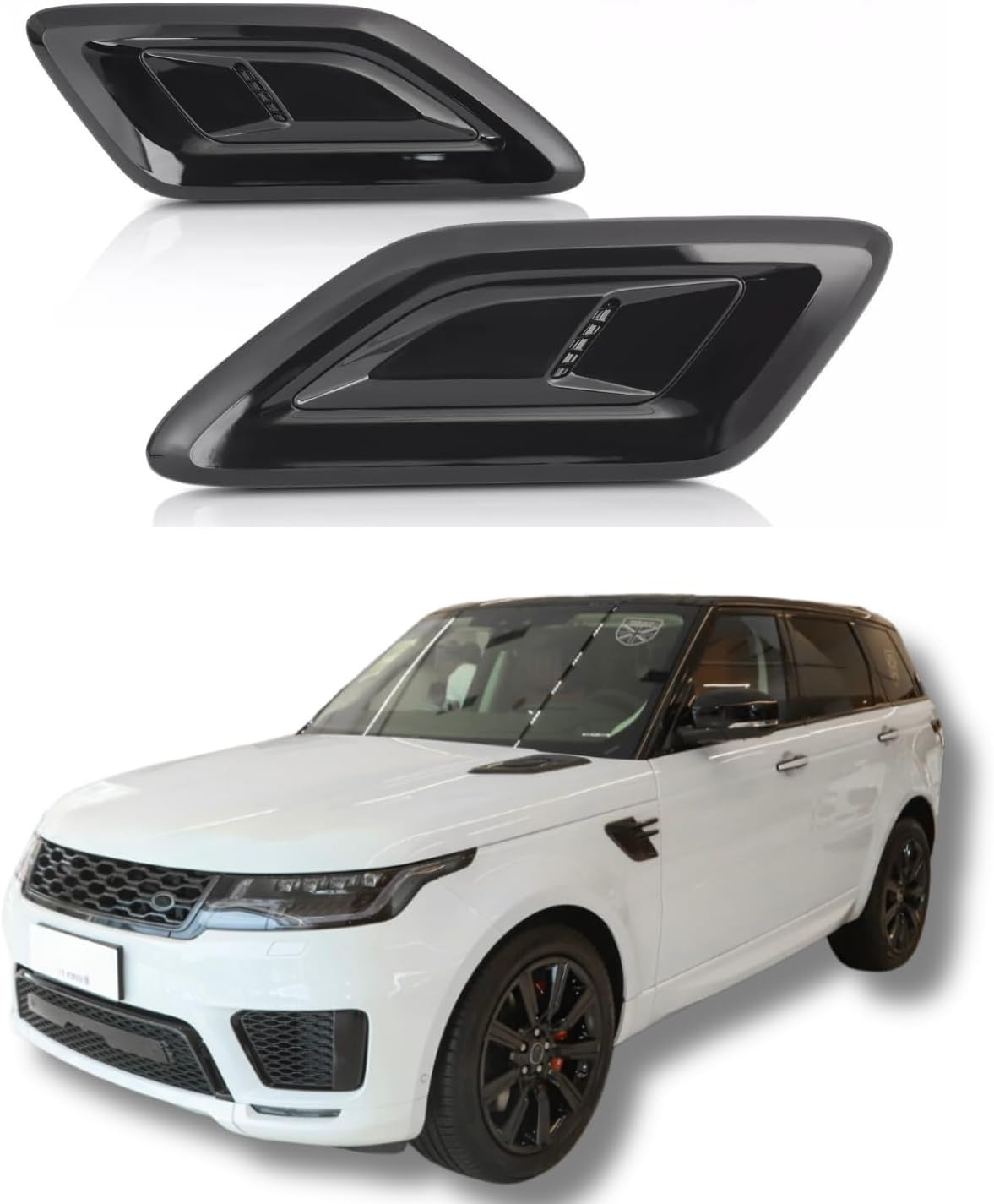 BRAND, CATEGORY, HOODS, POWECHOX, Front Air Hood Vent Trims Compatible with Land Rover Range Rover Sport 2018 2019 2020 2021 2022 Models, Gloss Black