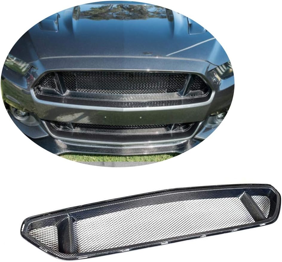 BRAND, CATEGORY, GRILLES, WASHLA, Front Bumper Grill fits Ford Mustang GT V6 Shelby GT350R EcoBoost Coupe 2015 2016 2017 Car Racing Real Carbon Fiber Hood Air Vent Mesh Grille (Upper Grille)