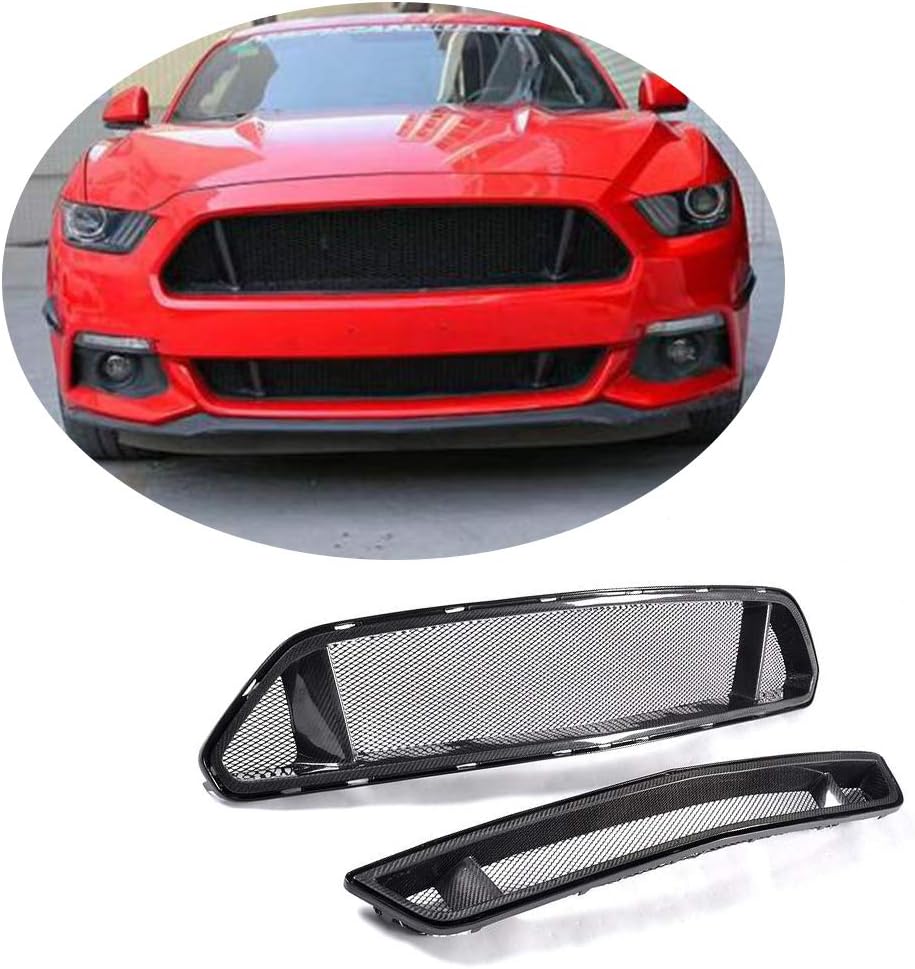 BRAND, CATEGORY, GRILLES, WASHLA, Front Bumper Grill fits Ford Mustang GT V6 Shelby GT350R EcoBoost Coupe 2015 2016 2017 Car Racing Real Carbon Fiber Hood Air Vent Mesh Grille (Upper+Lower Grille)