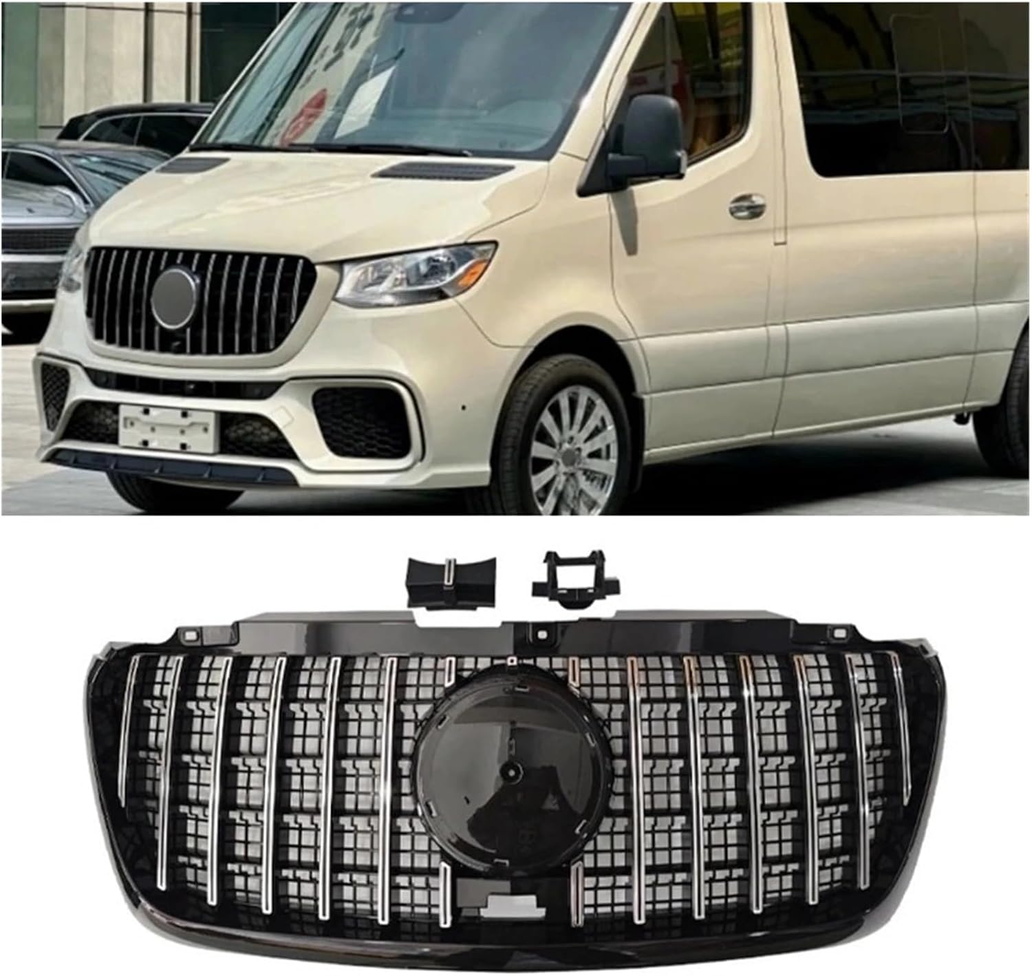 BRAND, CATEGORY, GRILLES, PDSENG, Front Bumper Grille Hood Tuning Racing Grill Compatible for Mercedes-Benz Sprinter W907 2018 2019 2020 2021 2022 2023 ABS Grills(Black1)