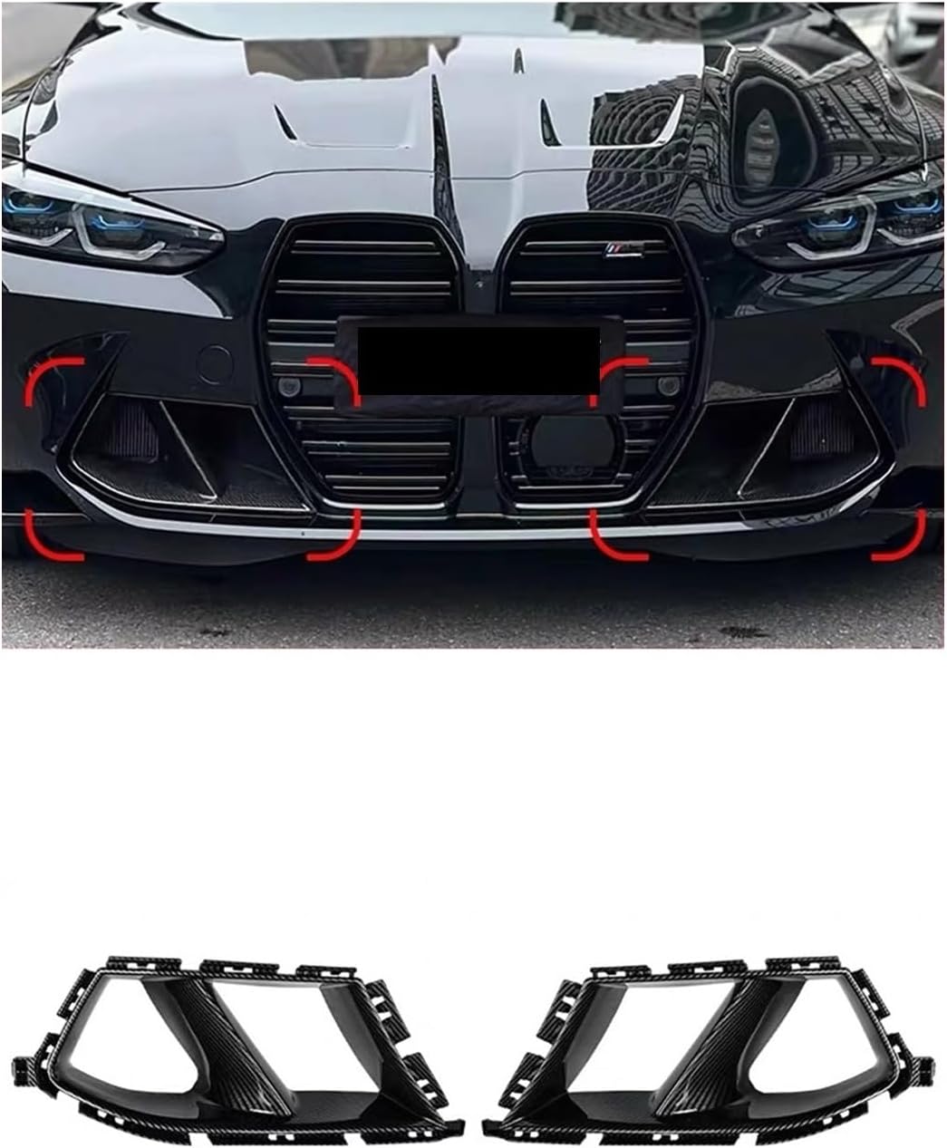 BRAND, CATEGORY, DFKAHF, GRILLES, Front Bumper Side Air Vent Trim Compatible For BMW G80 M3 G82 G83 M4 2021-2024 Gloss Black Fog Light Lamp Hood Intake Frame Cover Grille(Carbon Fiber Look)