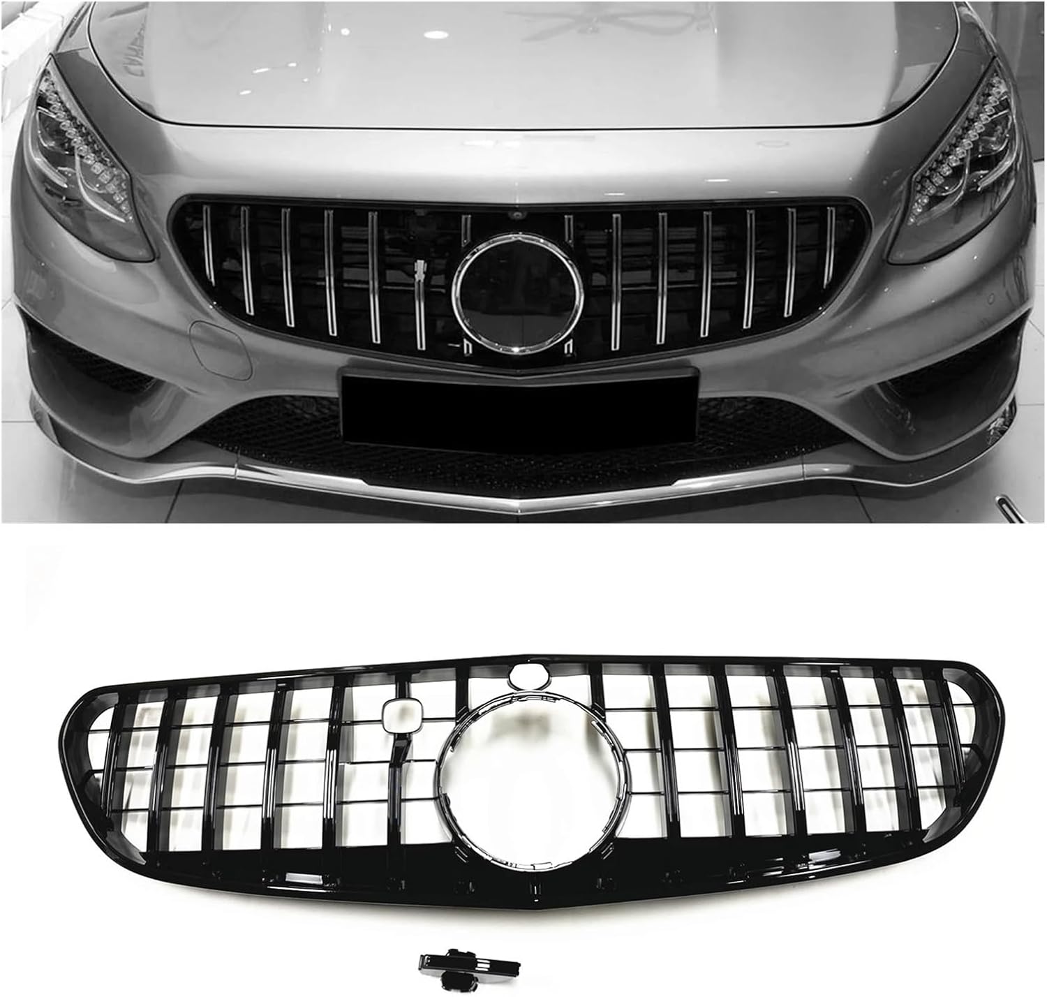 BRAND, CATEGORY, GRILLES, PDSENG, Front Grille Car Upper Bumper Hood Mesh Grill GT Style Compatible for Mercedes-Benz C217 W217 Coupe S Class 2015-2017(Silver1)