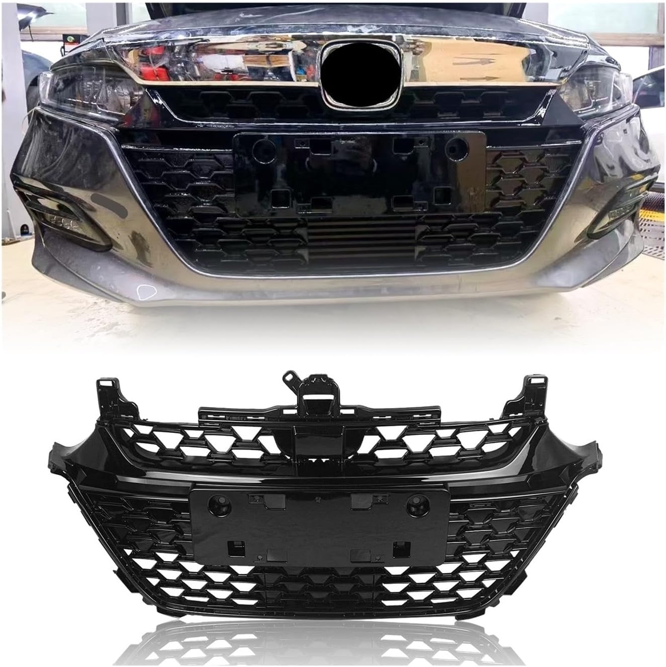 BRAND, CATEGORY, GRILLES, WGQSEXDY, Front Grille Compatible For Accord 2018-2020 4-Door Honeycomb Style Racing Grill Black Car Upper Bumper Hood Vent Mesh Body Kit Grid