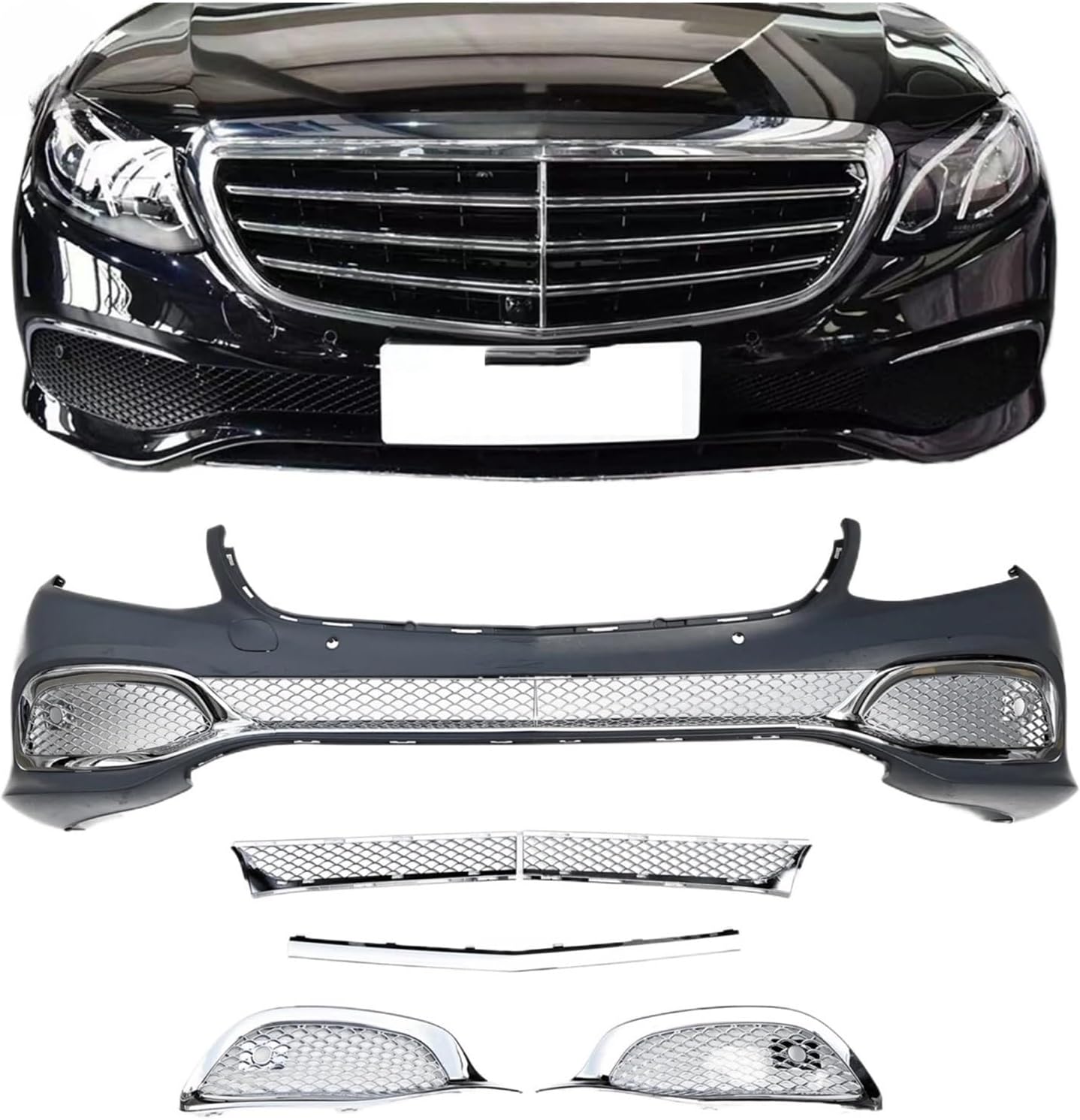 BRAND, CATEGORY, GRILLES, YABXINHE, Front Grille Compatible For Benz W213 E Class 2016-2020 Sedan 4-Door Chrome Side Air Vent Lower Bumper Hood Cover Mesh Grill