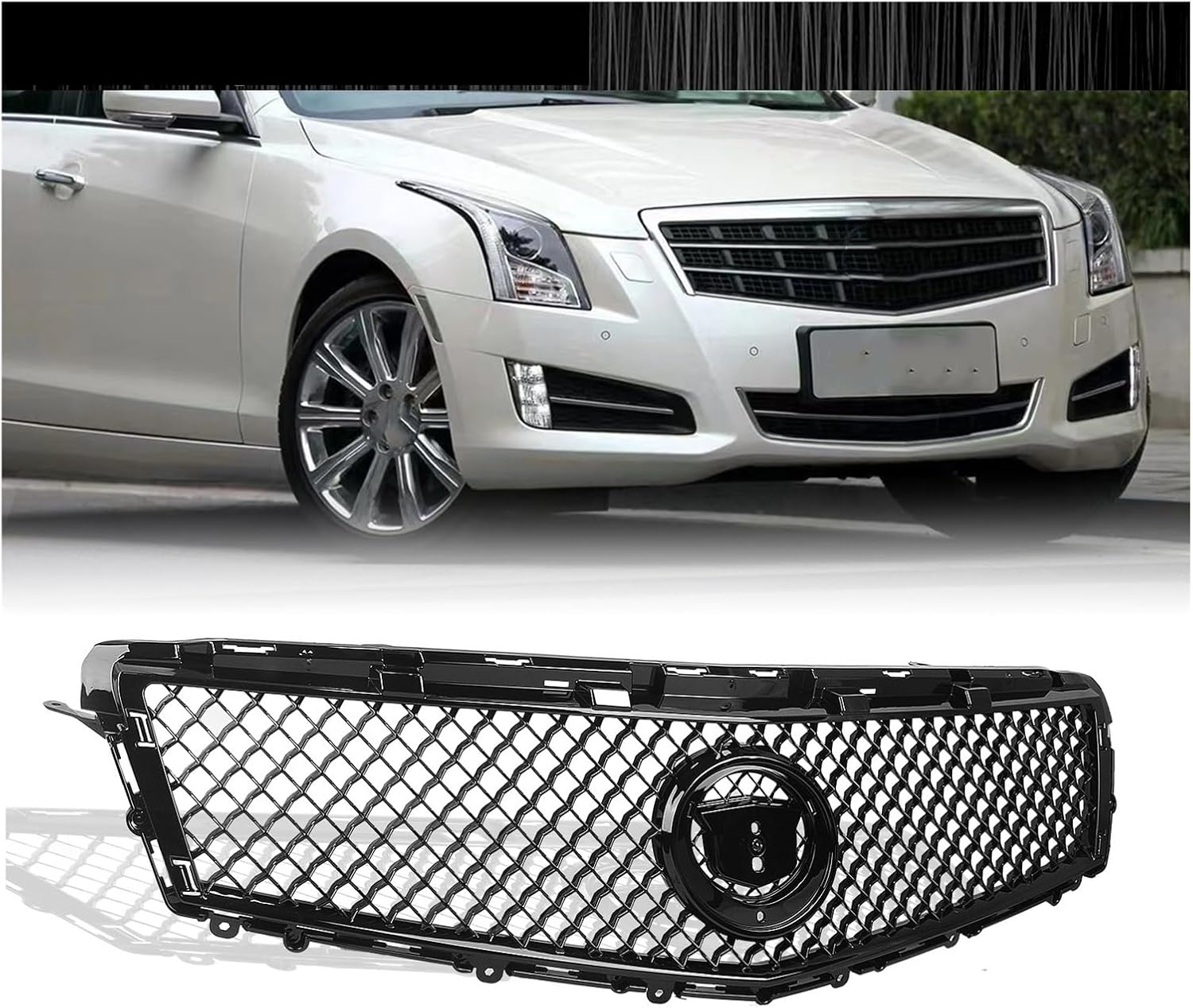 BDWYFAC, BRAND, CATEGORY, GRILLES, Front Grille Compatible For Cadillac ATS 2013 2014 Sedan 4-Door Black Honeycomb Style Racing Grills Car Upper Bumper Hood Mesh Vent Grid