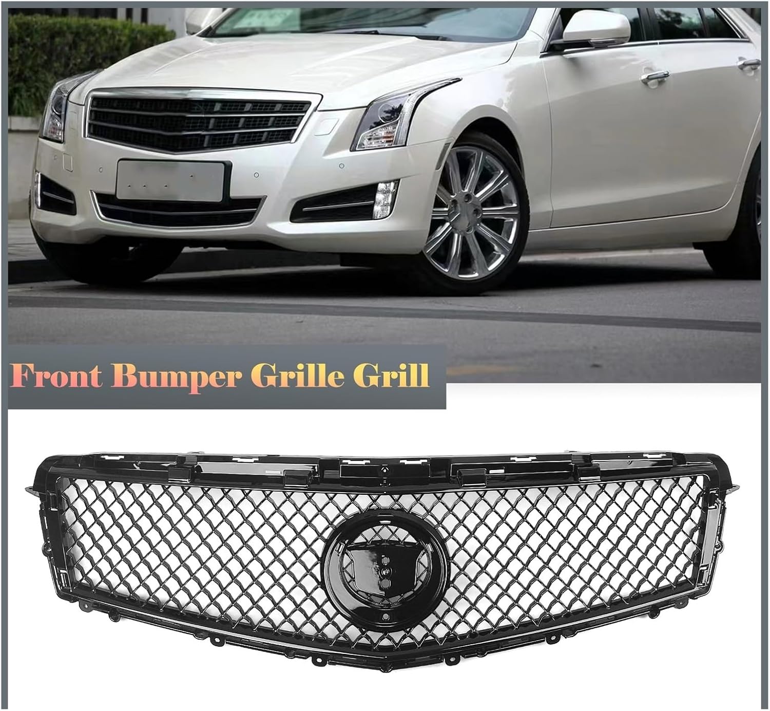 BRAND, CATEGORY, GRILLES, WIZRSITB, Front Grille Compatible For Cadillac ATS 2013 2014 Sedan 4-Door Black Honeycomb Style Racing Grills Car Upper Bumper Hood Mesh Vent Grid, yuxl1995