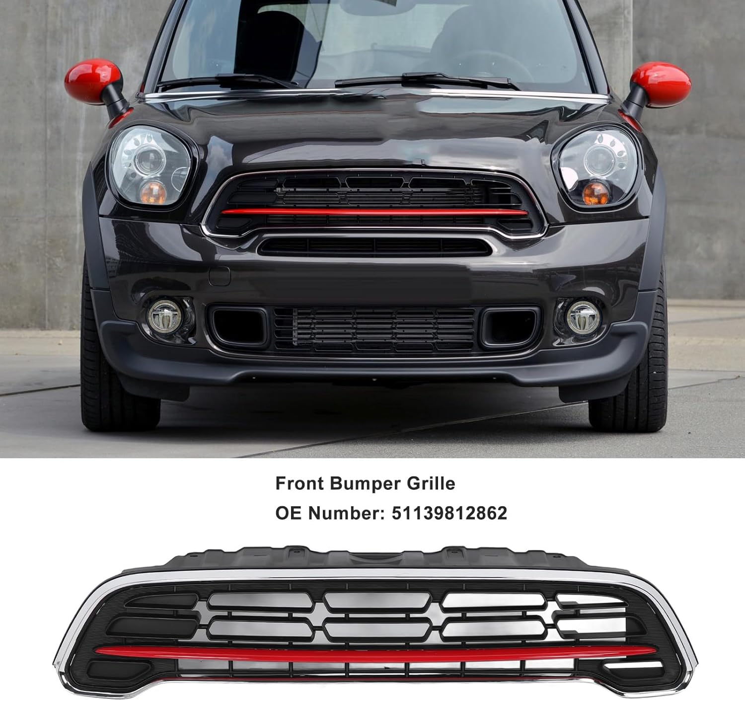 BRAND, CATEGORY, GRILLES, JIAWU, Front Grille Compatible with Cooper R60 R61, Replacement 51139812862 Front Bumper Grille, Bumper Upper Hood Grille, Electroplating Front Bonnet Vent Grille, Black