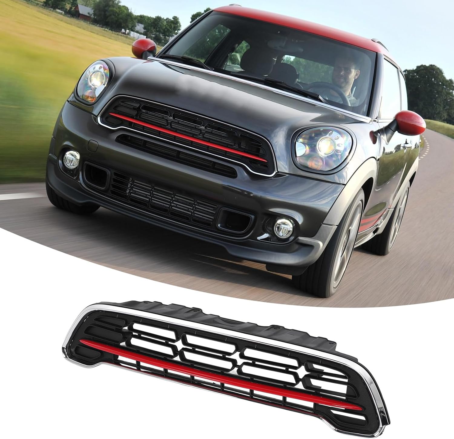 BRAND, CATEGORY, GRILLES, JIAWU, Front Grille Compatible with Cooper R60 R61, Replacement 51139812862 Front Bumper Grille, Bumper Upper Hood Grille, Electroplating Front Bonnet Vent Grille, Black