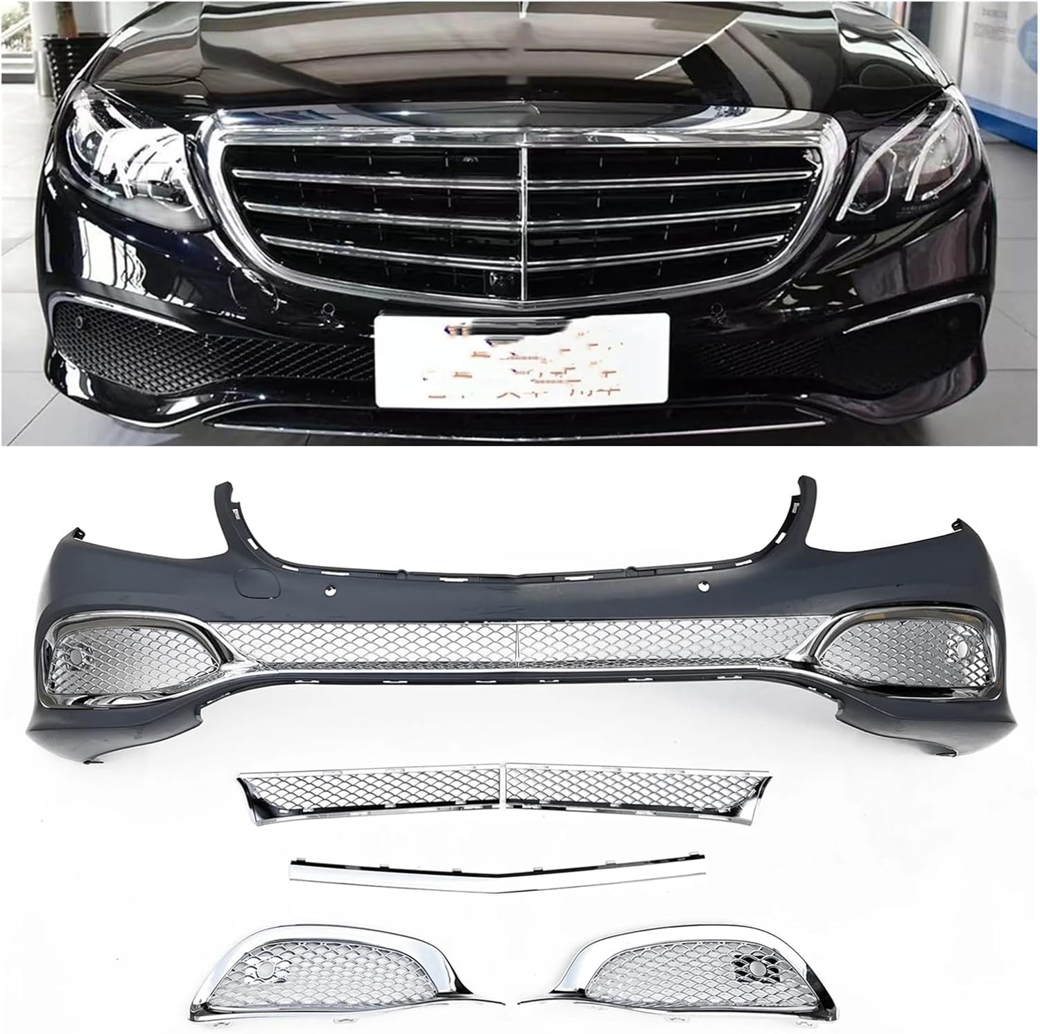 BRAND, CATEGORY, GRILLES, IALQXYCX, Front Grille Kit Compatible For Benz W213 E Class 2016-2020 Sedan 4-Door Chrome Side Air Vent Lower Bumper Hood Cover Mesh Grill