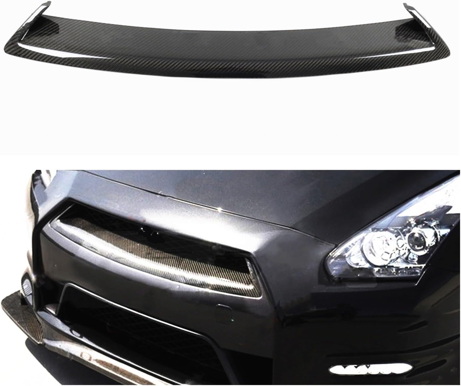 BRAND, CATEGORY, GRILLES, TYJFGJHG, Front Grille Lip Trim Cover Compatible For Nissan GTR GT-R R35 2012 2013-2016 Carbon Fiber Upper Bumper Hood Air Vent Outlet Guard Plate