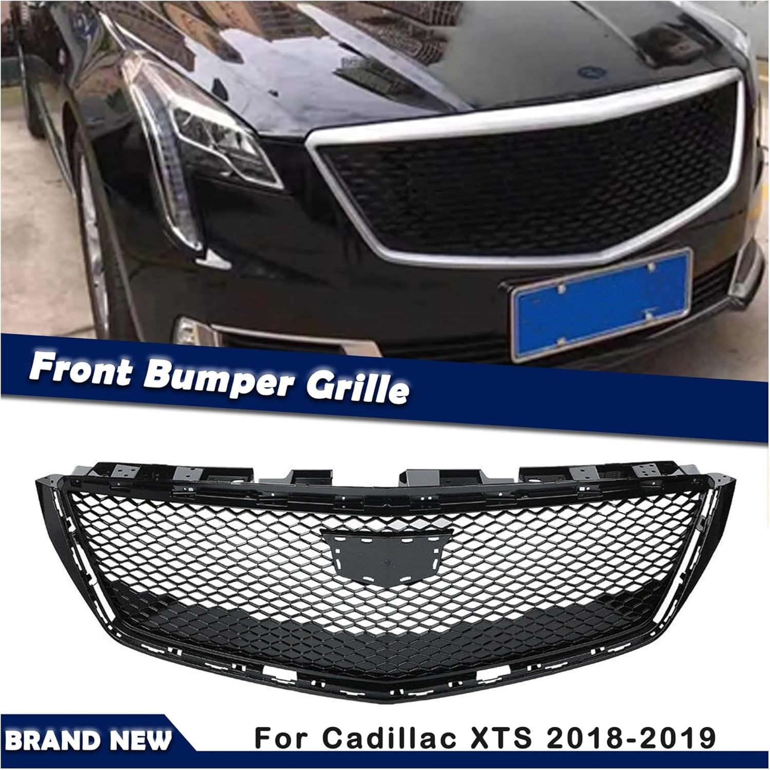 BRAND, CATEGORY, GRILLES, HUANGCHUQ, Front Grille Racing Grill Car Replacement Upper Bumper Hood Vent Mesh Grid Compatible for Cadillac XTS 2018-2020