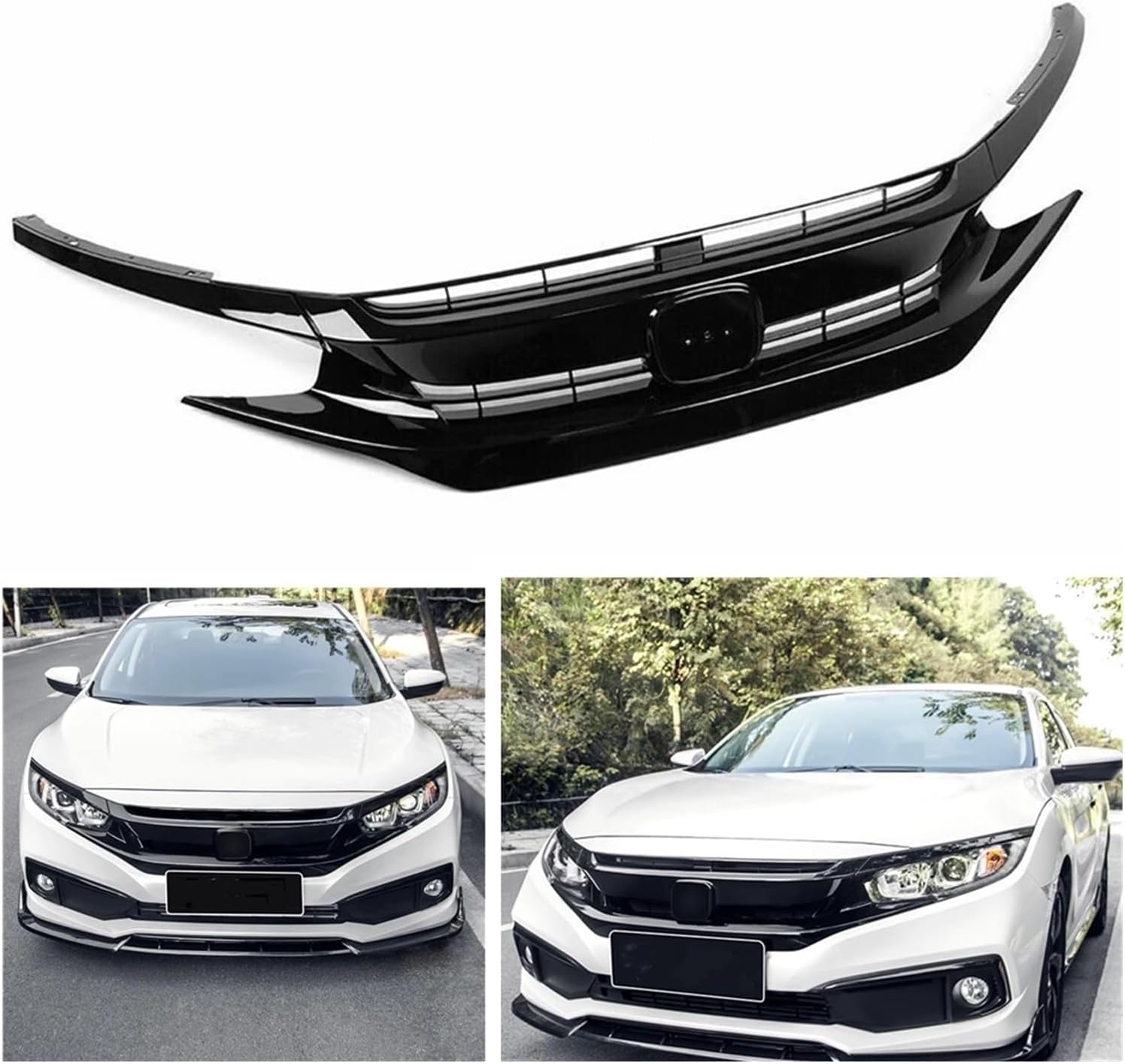 BRAND, CATEGORY, GRILLES, LJBLJF, Front Grille Racing Grill Compatible With Civic 2016-2018 Car Glossy Black Body Upper Bumper Hood Mesh Vent Splitter Spoiler Trim, Nero, binbin06792 store