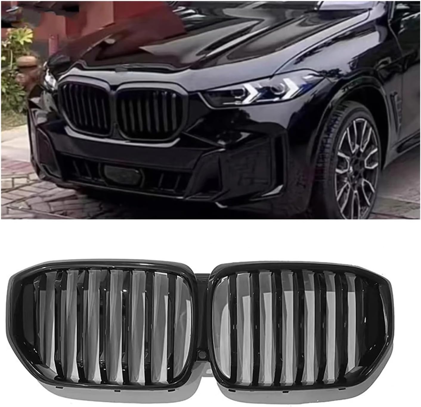 BRAND, CATEGORY, GRILLES, PNBJN, Front Grille Racing Grill Compatible for BMW G05 LCI X5 2023-2024 Single Slat Style Black Car Upper Bumper Hood Mesh Grid with Camera Hole