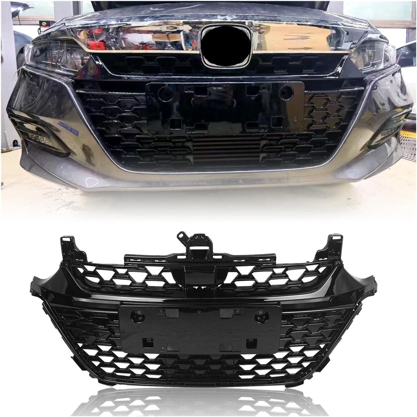 BRAND, CATEGORY, GRILLES, JTWABK, Front Grille Racing Grill Upper Replacement Bumper Hood Vent Mesh Grid Honeycomb Style Compatible For Honda Accord 2018-2020