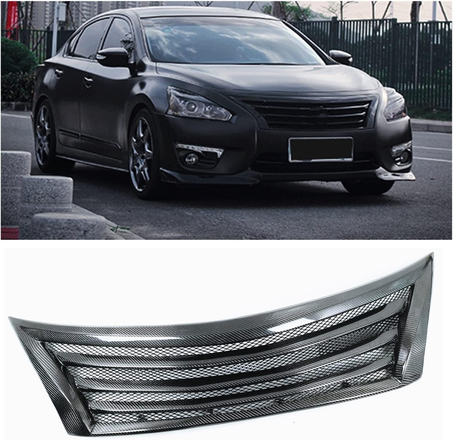 BRAND, CATEGORY, GRILLES, YABXINHE, Front Grille Racing Grills Compatible For Nissan Teana Altima 2013-2015 Real Carbon Fiber Car Upper Bumper Intake Hood Mesh Air Vent Grid