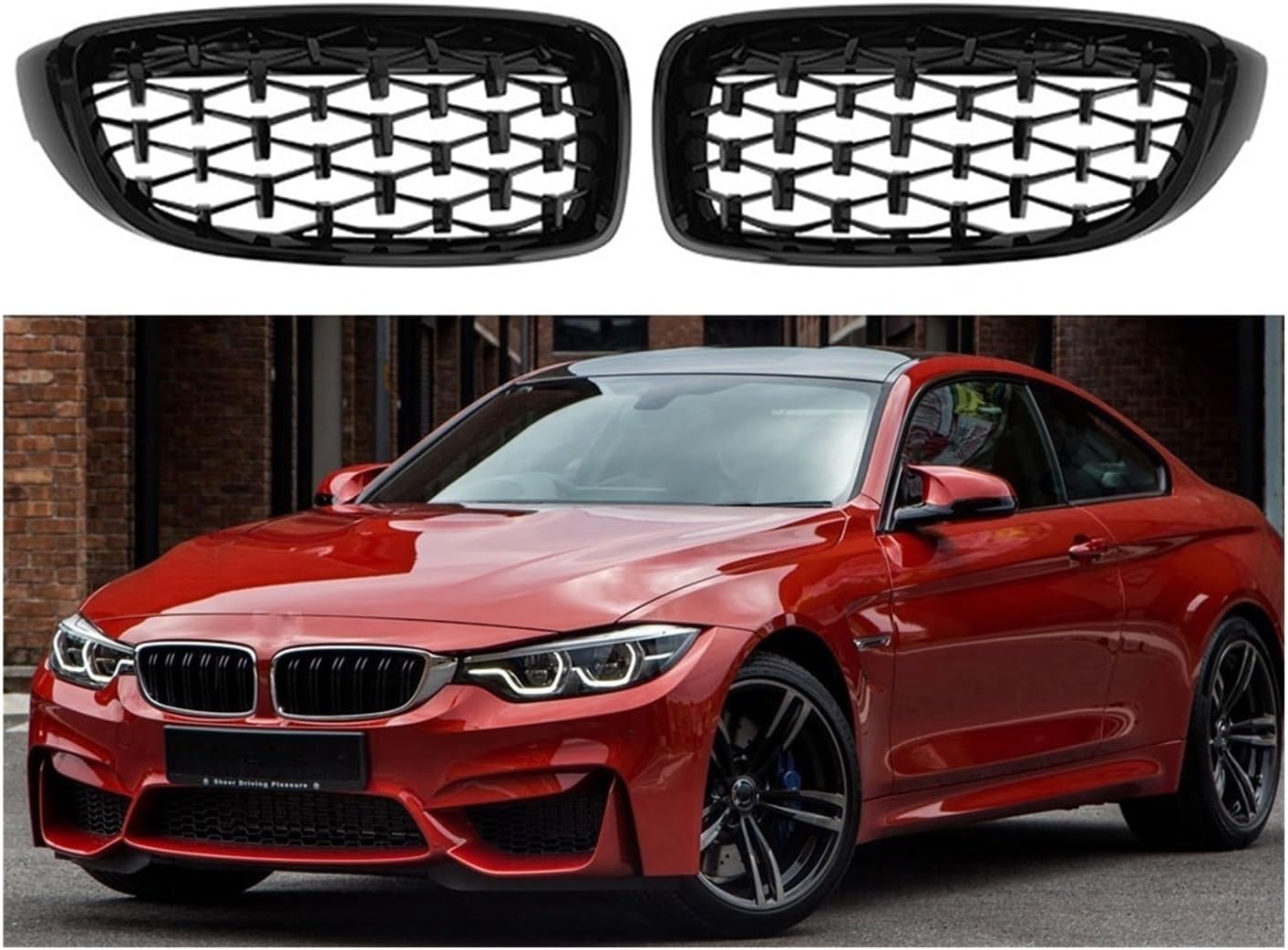 BRAND, CATEGORY, GRILLES, PHFKPH, Front Hood Kidney Grille Bumper Shape Grill Fit Compatible For BMW 4 Series F32 F33 F36 F80 F82 2013-2017 Car Replacement Part(Color:Black silver)