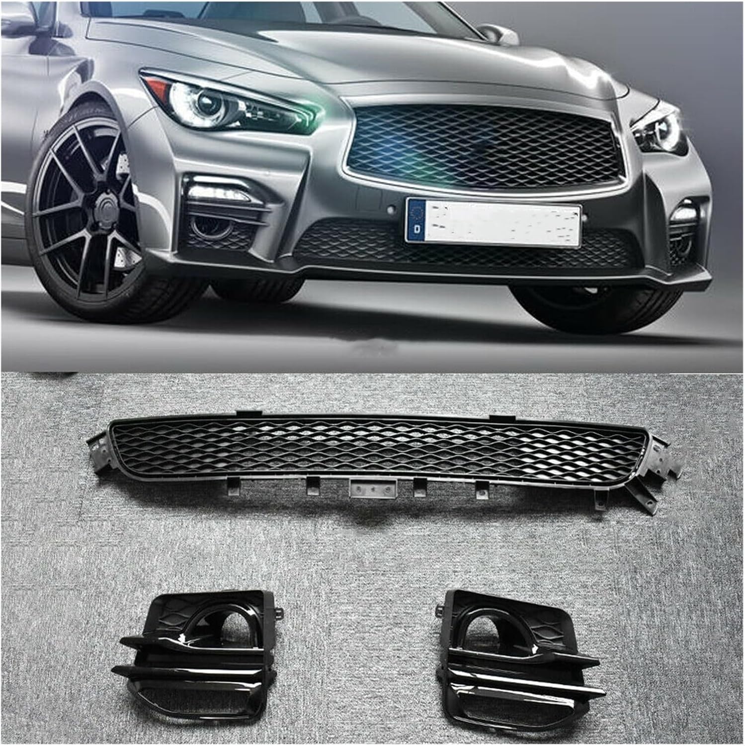 BRAND, CATEGORY, GRILLES, NANDEZ, Compatible For Infiniti Q50 Sport 2014-2017 Front Lower Grill Fog Light Lamp Cover Bumper Hood Plastic Air Vent Frame Grille Body Kit