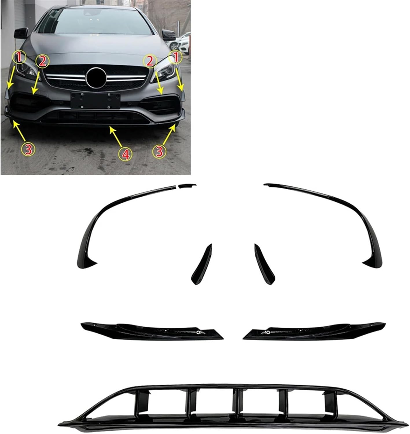 BODY, BRAND, CATEGORY, KYIUAOHUNFKLLINDJH, Front Spoiler Lip Lower Bumper Hood Cover, Compatible for Mercedes Benz A Class W176 A45 AMG Sport 2016-2018 Splitter Air Vent Trim Canards