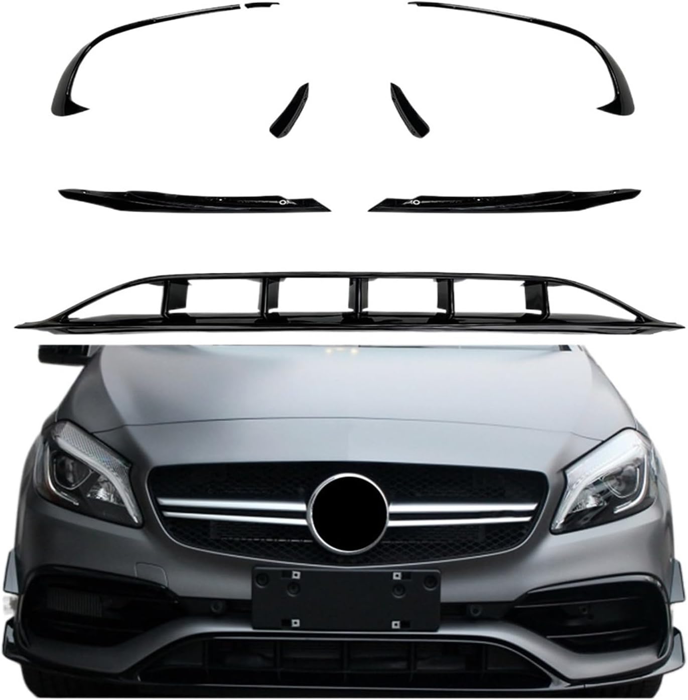 BODY KITS, BRAND, CATEGORY, KIYAH, Front Spoiler Lip Lower Bumper Hood Cover Splitter Air Vent Trim Canards Compatible for Mercedes Benz A Class W176 A45 AMG Sport 2016-2018