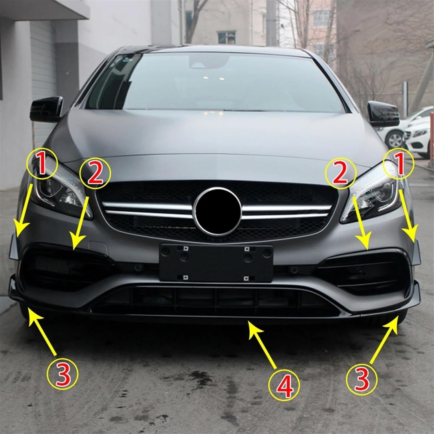 BODY, BRAND, CATEGORY, KIYAH, Kiyah Car Front Bumper Lip Splitter, Compatible for Mercedes A Class W176 A45 A250 AMG Sport 2016-2018 Hood Cover Splitter Lamp Air Vent Trim Bezel Canard