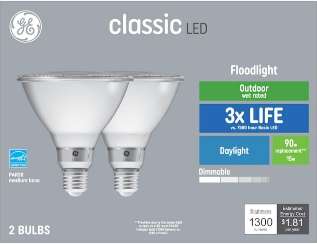 BRAND, CATEGORY, GE, LED BULBS, GE Classic 90-Watt EQ LED Par38 Daylight Dimmable Light Bulb (2-Pack)