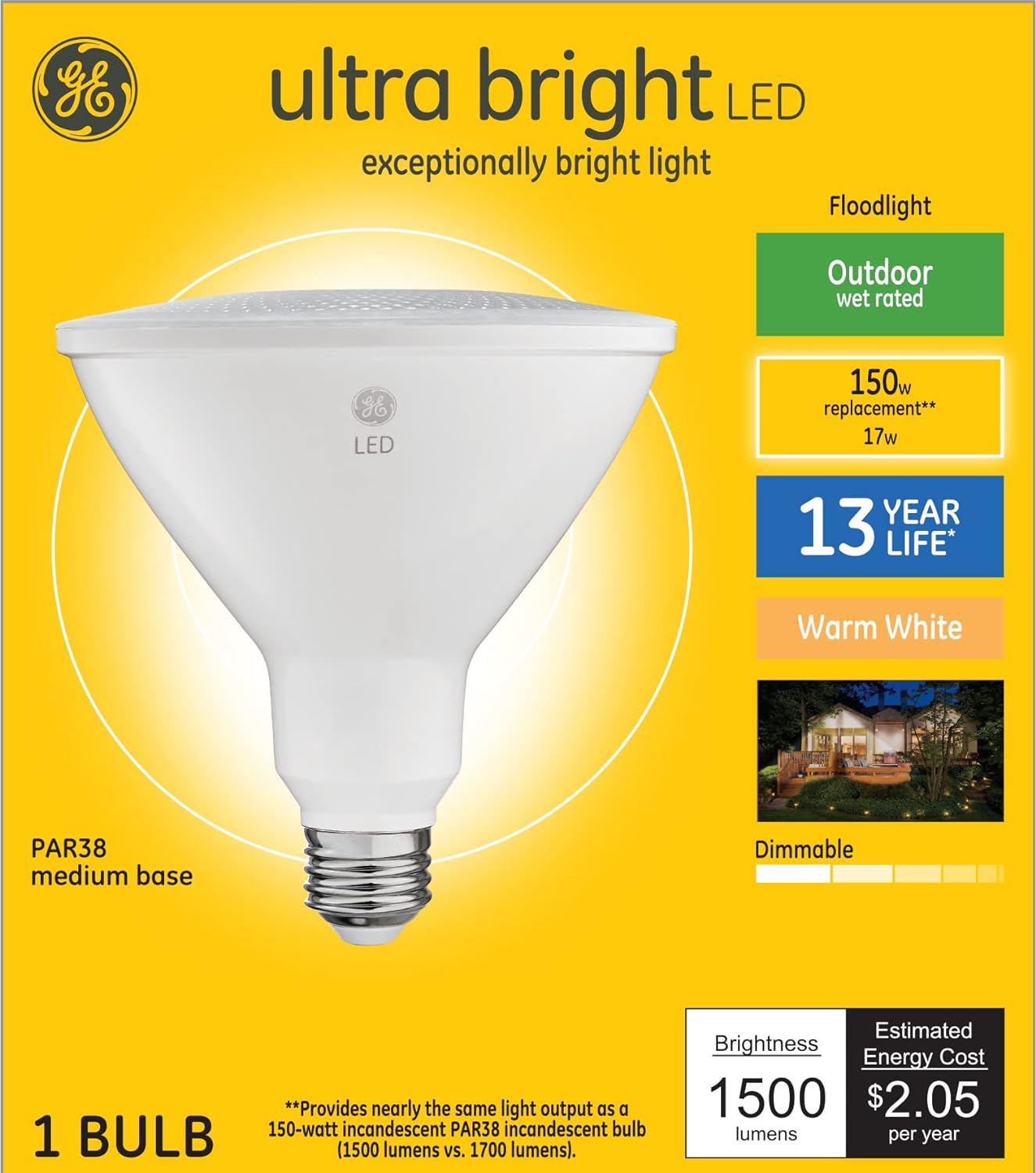 BRAND, CATEGORY, GE, LED BULBS, GE Ultra Bright LED Light Bulb, 150 Watt, Warm White, PAR38 Outdoor Floodlight