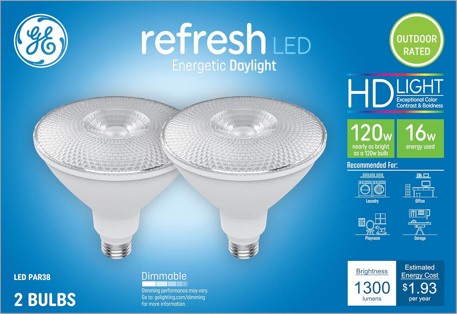 BRAND, CATEGORY, GE, LED BULBS, General Electric Refresh HD Daylight 120W PAR38 (2-Pack)