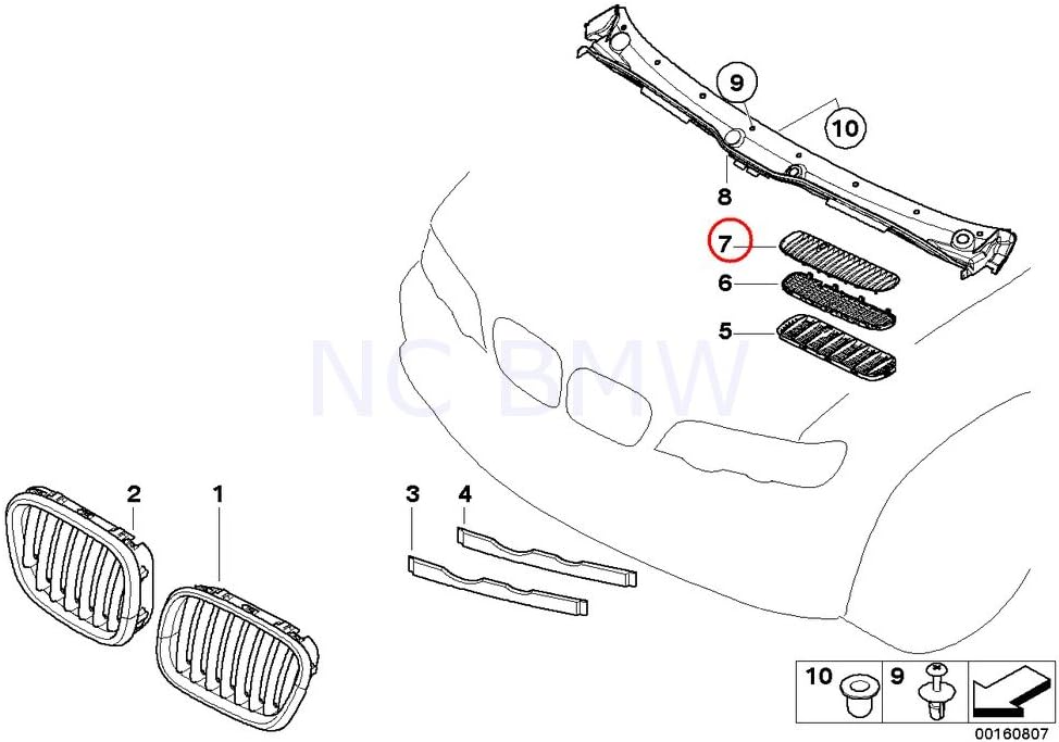 BMW, BRAND, CATEGORY, GRILLES, Genuine BMW X5 E53 Hood Vent Air Inlet Black GRILLE Left OEM 51137113729