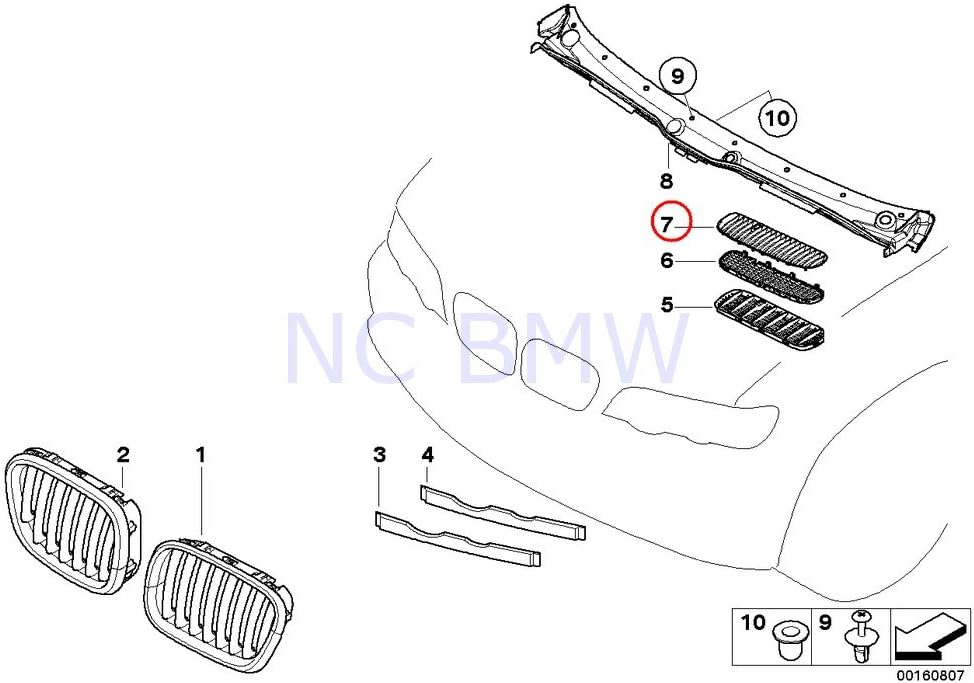 BMW, BRAND, CATEGORY, GRILLES, Genuine BMW X5 E53 Hood Vent Air Inlet Black GRILLE Left OEM 51137113729