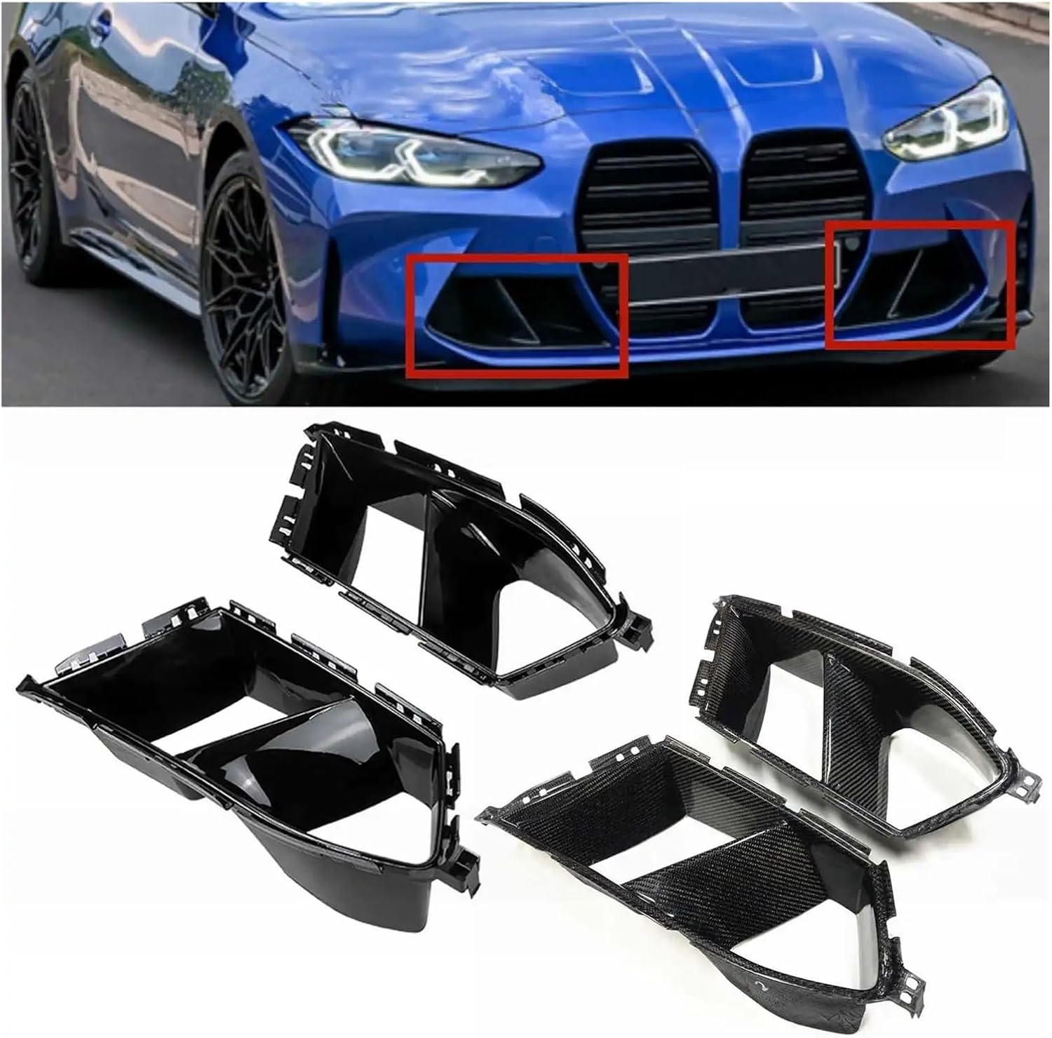 BRAND, CATEGORY, GRILLES, JIOJIOEN, 2X Compatible for BMW G80 M3 G82 G83 M4 2021-2024 Gloss Black Front Bumper Side Air Vent Trim Fog Light Lamp Hood Intake Frame Cover Grille(Carbon Fiber Patter)