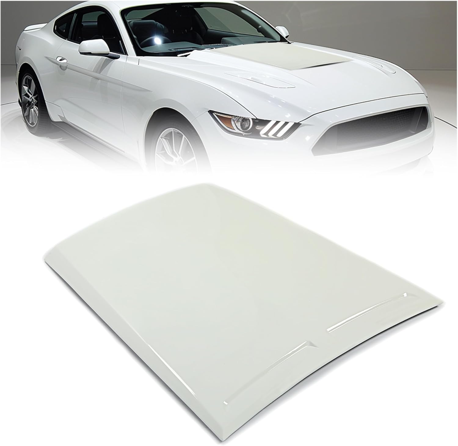 BRAND, CATEGORY, HECASA, HOOD SCOOPS, HECASA Air Hood Vent Scoop Compatible with 2015-2017 Ford Mustang Front Hood Scoop Vent Cover Painted Plastic White