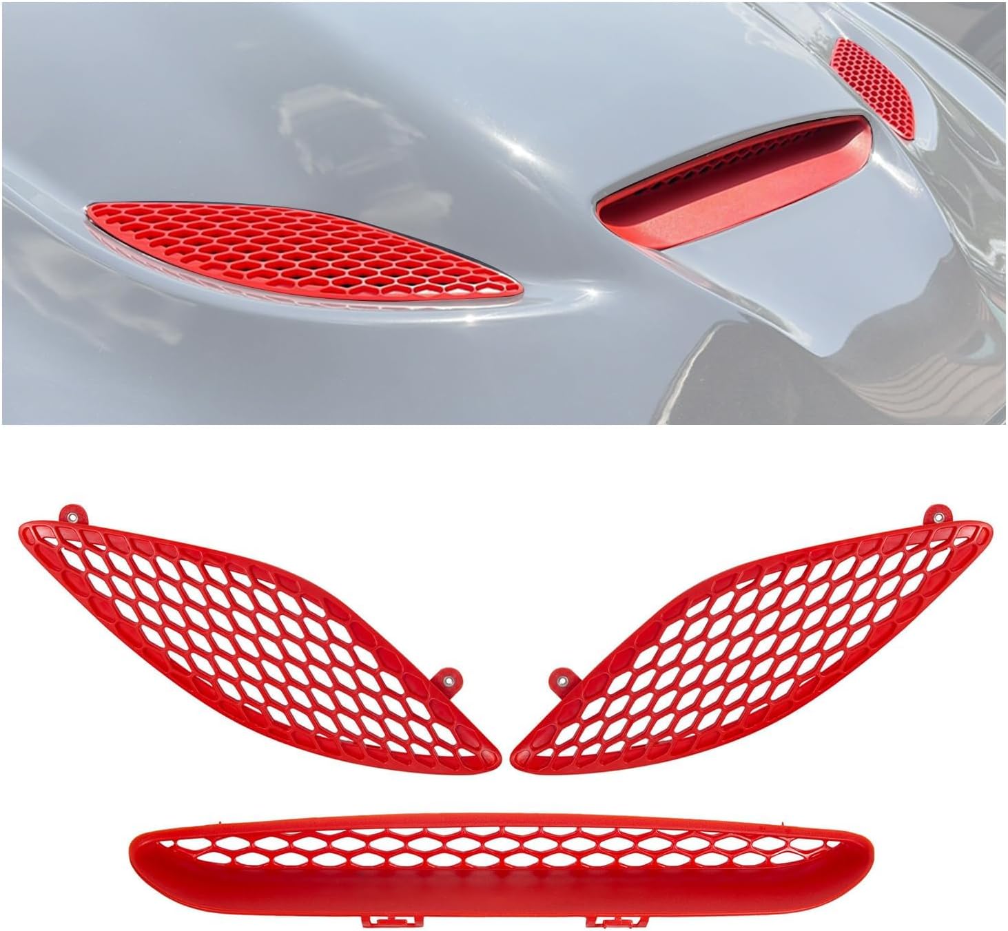 BRAND, CATEGORY, GRILLES, HECASA, HECASA Front Hood Scoop Hood Vent Trim Compatible With 2015-2020 Dodge Charger SRT Hellcat Hood Bezels Grille Kit (Side Grilles NOT Fit 2021 Models/Center Grille Fit 2021 Models) Plastic Red