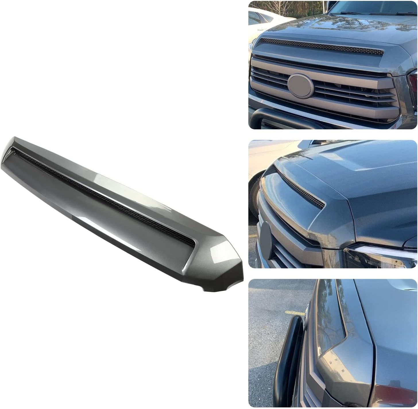 BRAND, CATEGORY, GRILLES, HECASA, HECASA Gray Hood Molding Hood trim Compatible with 2014-2021 Toyota Tundra engine Hood Bulge Grille Hood Scoop