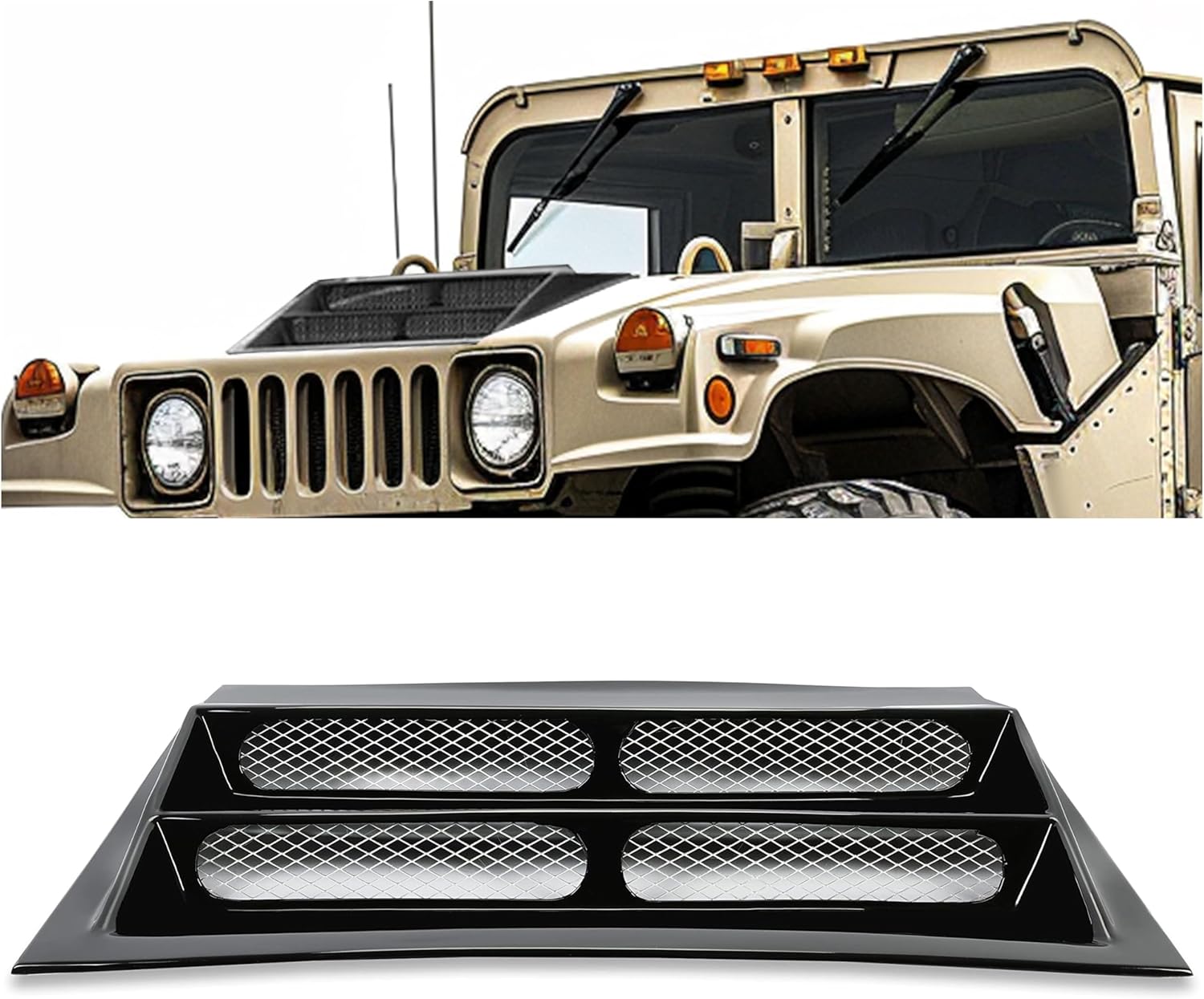 BRAND, CATEGORY, HECASA, HOOD SCOOPS, HECASA Hood Scoop Compatible with Hummer H1 HMMWV HUMVEE Cold Air Flow Stainless Painted Black Steel Hood Scoop Vent